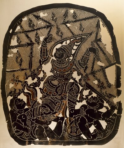 Nang Yai gölge kukla tiyatrosundan Virunjambang, ordu generali Dasakantha, oymalı deri panel, Tayland, Tayland Uygarlığı