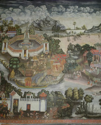 Buda heykelleri ile Phitsanulok kasabası ve çeşme, Wat Bowonniwet Vihara, Bangkok by Thai School