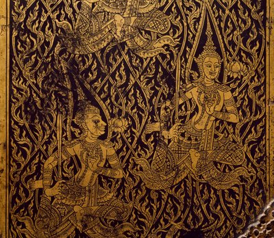 Sutra için gardırop, oymalı ve lake ahşap, Bangkok, Tayland, Detay, Tay Uygarlığı, 19. yüzyılın başlarında by Thai School
