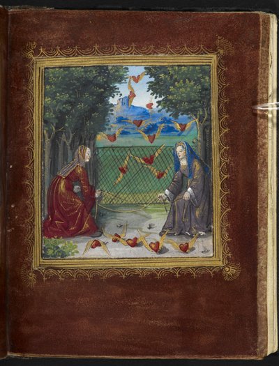 Stowe 955 f.13r Hizmetçiler ve kanatlı kalpler, Pierre Sala tarafından yazılmış 