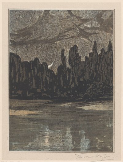 Göçmen kuşlarla gece manzarası by Theo van Hoytema (signed by artist)