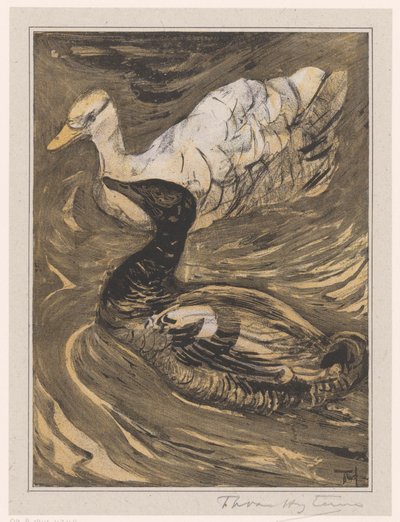 iki yüzen ördek by Theo van Hoytema (signed by artist)
