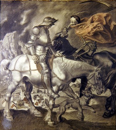 Ölümün Yaklaştığı Şövalye (kağıt üzerinde renkli kalem) by Theodor Baierl
