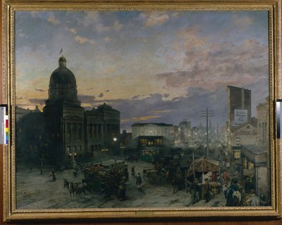 Washington Street, Indianapolis Alacakaranlıkta (tuval üzerine yağlıboya) by Theodor Groll
