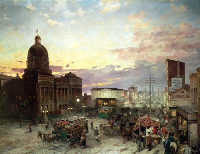 Washington Caddesi, Indianapolis Alacakaranlıkta (tuval üzerine yağlıboya) by Theodor Groll