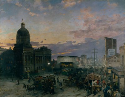Washington Street, Indianapolis alacakaranlıkta by Theodor Groll
