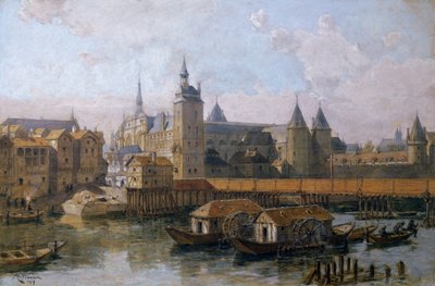 Ile de la Cite ve Palais de Justice (eski adıyla Palais Royal), 16. yüzyılda 1917 by Theodor Josef Hubert Hoffbauer