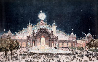 Evrensel sergi, elektrik ve su kalesi sarayının görünümü, Paris (Baskı by Theodor Josef Hubert Hoffbauer