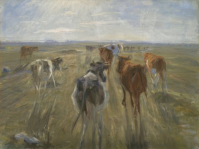 Uzun gölgeler. Saltholm adasındaki inekler. 1890 civarında by Theodor Philipsen