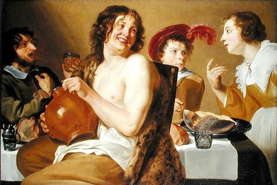 Bir masanın etrafında yiyip içen figürler by Theodor Rombouts