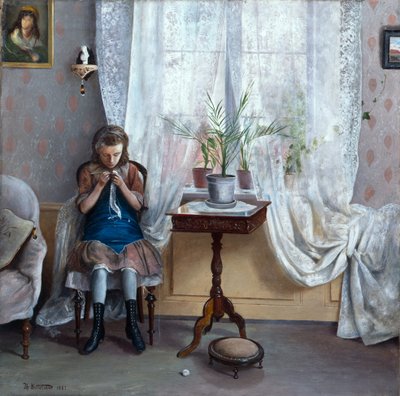 Kız tığ işi ile iç by Theodor Kittelsen