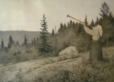 Dağın altında bir nefesli çalgı çalıyor by Theodor Kittelsen