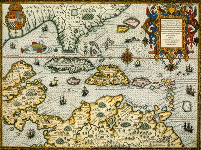 DeBry Karayipler ve Florida Haritası1594 by Theodor de Bry
