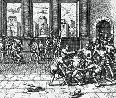 İnka İmparatoru Atahualpa, Pizarro'nun birlikleri tarafından boğazlandı, 26 Temmuz by Theodor de Bry