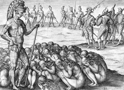 Kızılderili esirler Kızılderililer tarafından satüriwa potano by Theodor de Bry