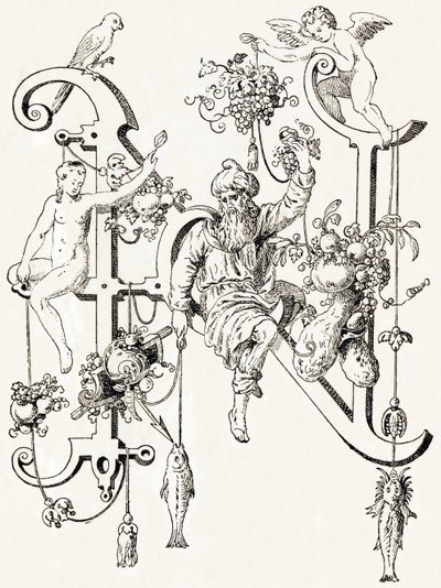 N - El sabio Natham - T. de Bry'den Alfabe (yeni sanatsal alfabe) by Theodor de Bry
