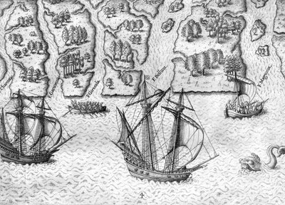 Fransızlar Florida kıyılarındaki altı nehri araştırıyor by Theodor de Bry