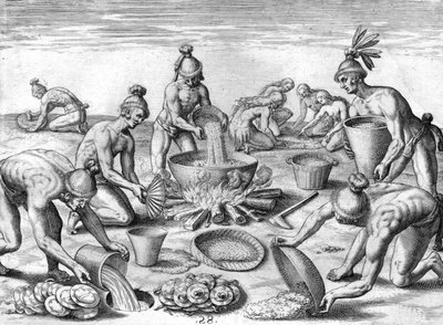 Timucuan yerlileri bir ziyafet hazırlıyor by Theodor de Bry