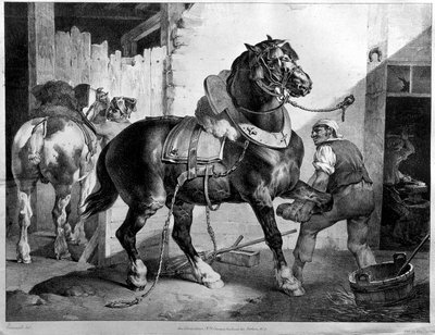 Bir taslak atın takılması (litografi) by Theodore (after) Gericault