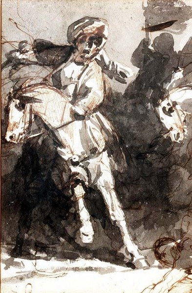 Yakın dövüş sahnesi (kalem ve sulu boya) by Theodore (attr. to) Gericault