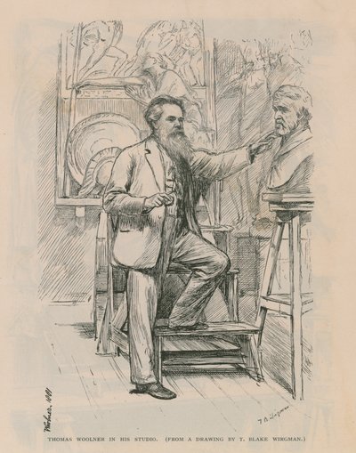 Heykeltıraş Thomas Woolner stüdyosunda iş başında by Theodore Blake Wirgman