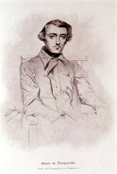 Alexis de Tocqueville'in portresi. Chasseriau'nun litografisi. 19. yüzyıl. by Théodore Chassériau
