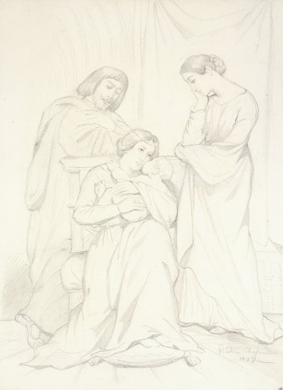 Kont Oscar de Ranchicourt ve Ailesinin Troubadour Kostümlü Tahmini Portresi by Théodore Chassériau