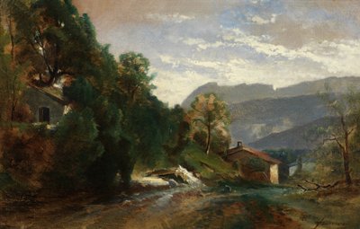 Voreppe, Dauphiné'deki Dağlık Manzara (tuval üzerine yağlıboya) by Théodore Fourmois