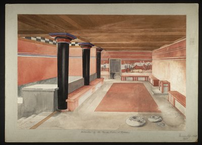Knossos'taki Minos Sarayı'nın yeniden tasarlanmış Taht Odası'nın resmi (Evans Fresk Çizimi B/4 a)) by Theodore Fyfe