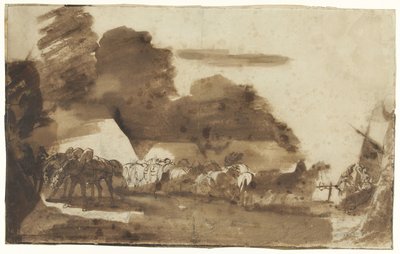Atlar ve askerler ile bivouac by Theodore Gericault
