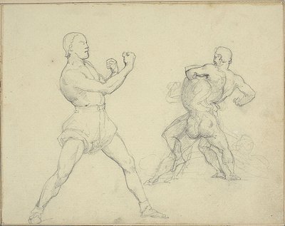Boksör Sağa Karşı ve İki Adam Güreşiyor by Theodore Gericault
