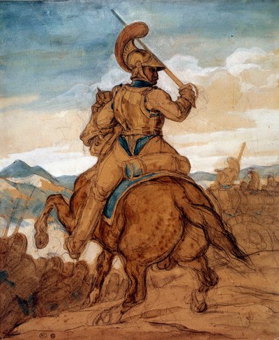 At sırtında karabina veya zırhlı süveter Suluboya, guaj, yıkama Theodore Gericault (1791-1824) 19. yüzyıl Güneşi. 0,25x0,22 m Paris, Louvre Müzesi by Theodore Gericault