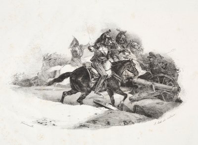 Cuirassiers bir topçu bataryasını şarj ediyor. by Theodore Gericault