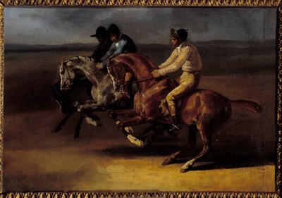 Theodore Gericault (1791-1824) tarafından yapılan boyama, başlama anında sola giden at yarışı by Theodore Gericault