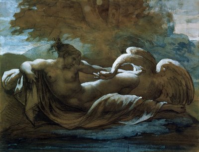 Leda ve Kuğu (siyah tebeşir ve sulu boya) by Theodore Gericault