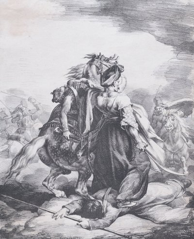 Mameluck Yaralı Bir Trompetçiyi Savunuyor, 1818. by Theodore Gericault