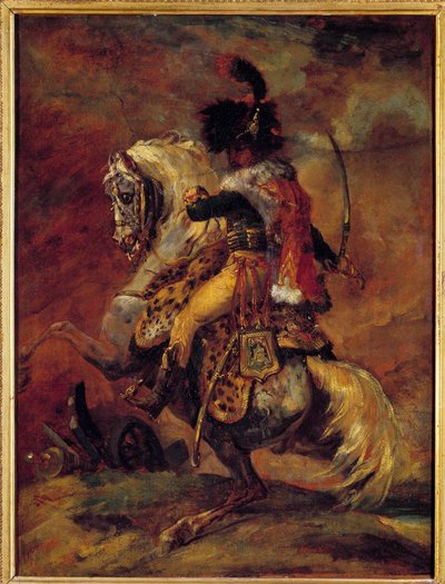 Theodore Gericault (1791-1824) tarafından İmparatorluk Muhafızlarının At Sırtındaki Avcılar Görevlisi Hücum Tablosu 19. yüzyıl Güneşi. 0,52x0,4 m Paris, Musee du Louvre by Theodore Gericault