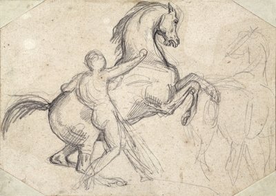 Çıplak bir adam tarafından tutulan aygır yetiştirme by Theodore Gericault
