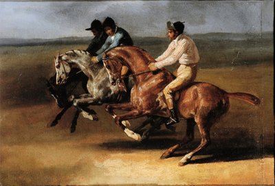 Atlılarla at yarışının başlaması (Tuval üzerine yağlı boya by Theodore Gericault