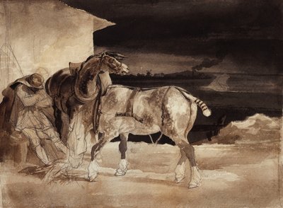 İki At ve Uyuyan Damat, 1822-1823 dolayları by Theodore Gericault