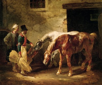 Bir Ahırın Kapısında İki Direkli At by Theodore Gericault