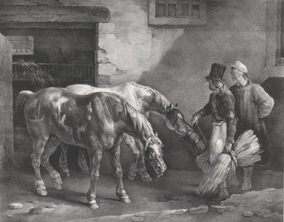 Bir Ahırın Kapısında İki Direkli At, 1822. by Theodore Gericault