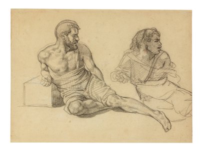 Direğin dibinde oturan figür için iki çalışma by Theodore Gericault