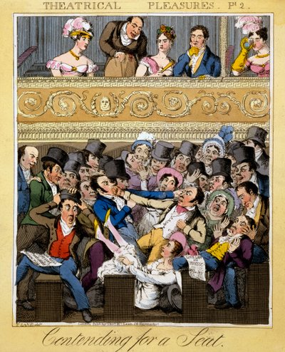 Koltuk Yarışması, 'Tiyatro Zevkleri'nden 2. levha, 1827 (el boyaması gravür) by Theodore Lane
