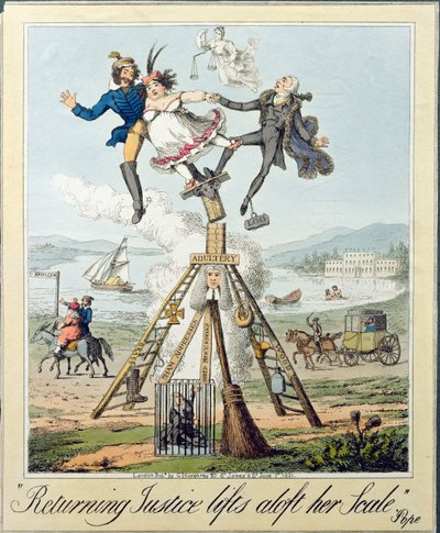 Geri Dönen Adalet Terazisini Kaldırıyor, G. Humphrey tarafından yayınlandı, Londra, 1821 (kağıt üzerine gravür) by Theodore Lane