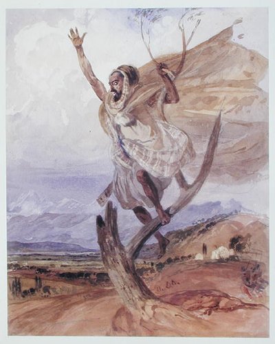 Ağaçta Gözcü Bir Arap, Cezayir (kağıt üzerine suluboya) by Theodore Leblanc