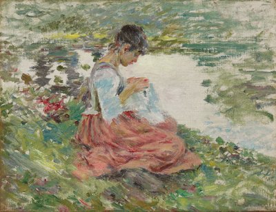 Nehir Kenarında Dikiş Eden Kız, 1891 dolayları by Theodore Robinson