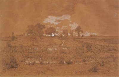 Bir bataklık ile akşam manzarası by Theodore Rousseau