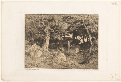 Kayaların üzerinde meşe ağaçları Chenes de Roche (orijinal başlık) by Theodore Rousseau