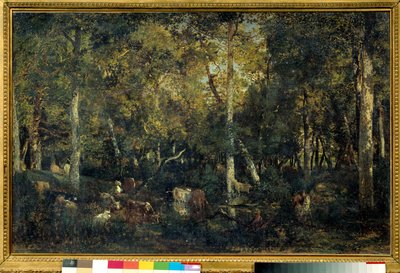 Bas-Breau Eski Yatakhanesi (Fontainebleau ormanı) adı verilen ahşap iç mekan, Theodore Rousseau (1812-1887) tarafından 1836 Sun tablosu. 0.65x1.03 m Paris, Orsay Müzesi by Pierre Etienne Theodore Rousseau